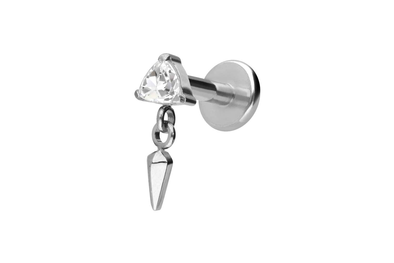 Titan Labret Piercing mit Innengewinde KRISTALLDREIECK +SPITZE